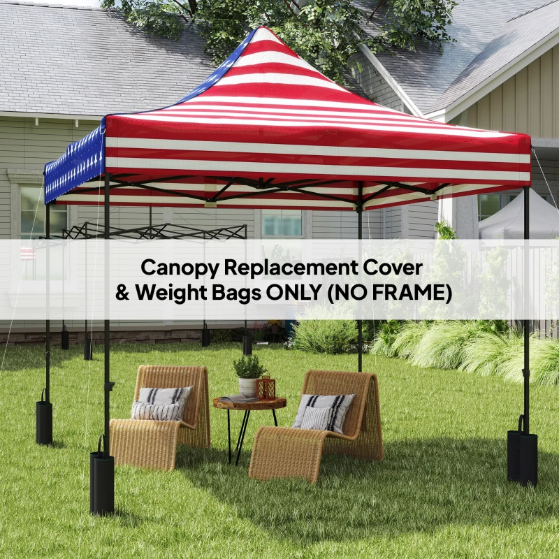 Outsunny 10' x 10' Replacement Canopy Top for Pop Up Canopy Tent with 4 Sand Bags, UPF50+ Protection, American Flag