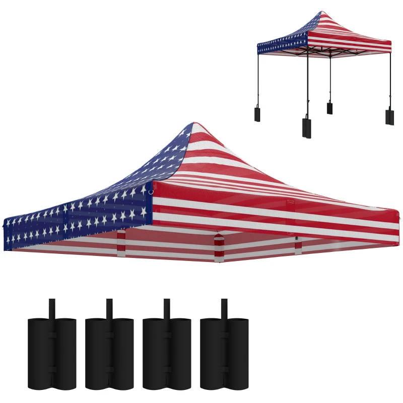 Outsunny 10' x 10' Replacement Canopy Top for Pop Up Canopy Tent with 4 Sand Bags, UPF50+ Protection, American Flag