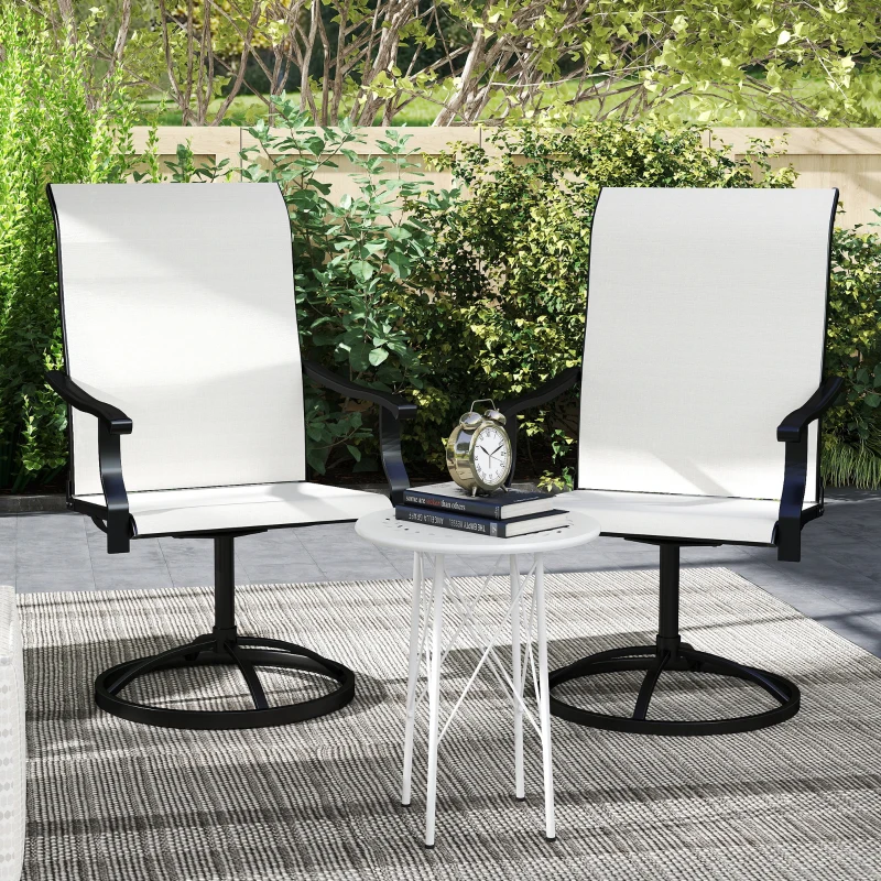 Outsunny Patio Swivel Chairs Set of 2, High Back Patio Dining Chairs with All-Weather Mesh for Backyard, Lawn, Garden, Cream