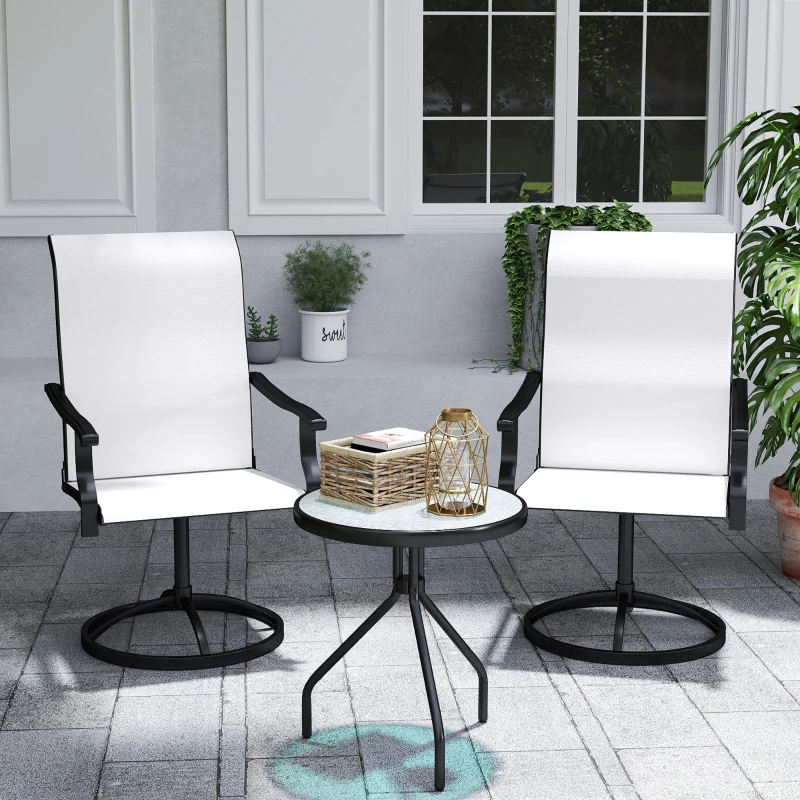 Outsunny Patio Swivel Chairs Set of 2, High Back Patio Dining Chairs with All-Weather Mesh for Backyard, Lawn, Garden, Cream