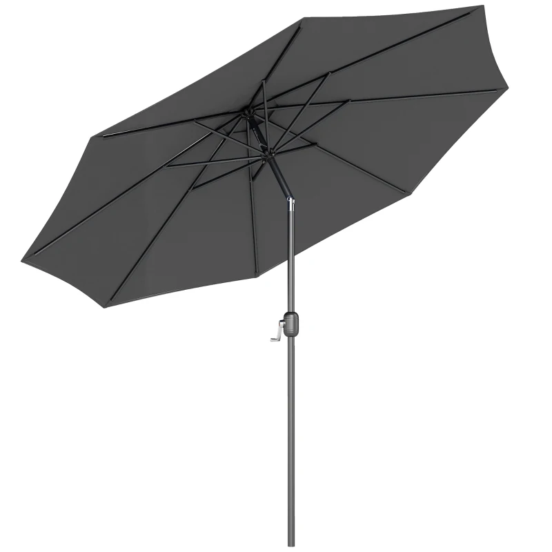 Outsunny 10' x 8' Round Market Umbrella, Patio Umbrella with Crank Handle and Tilt, Outdoor Parasol for Garden, Bench, Lawn, Grey
