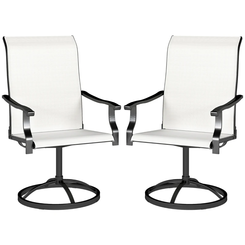 Outsunny Patio Swivel Chairs Set of 2, High Back Patio Dining Chairs with All-Weather Mesh for Backyard, Lawn, Garden, Cream
