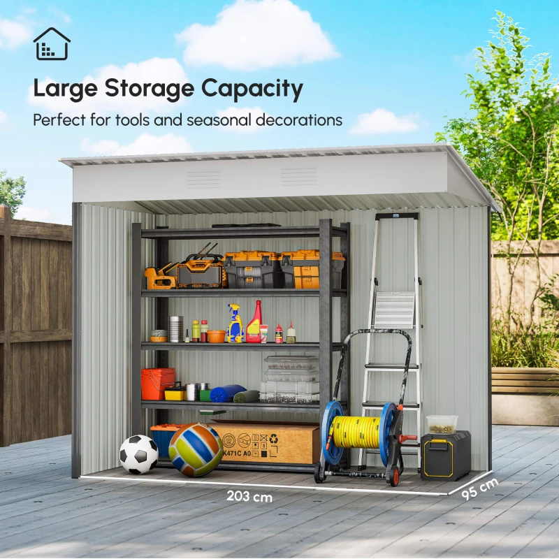 Outsunny 7' x 4' Outdoor Storage Shed, Metal Garden Tool Storage House Organizer with Lockable Sliding Doors and Vents for Backyard Patio Lawn, Charcoal Grey
