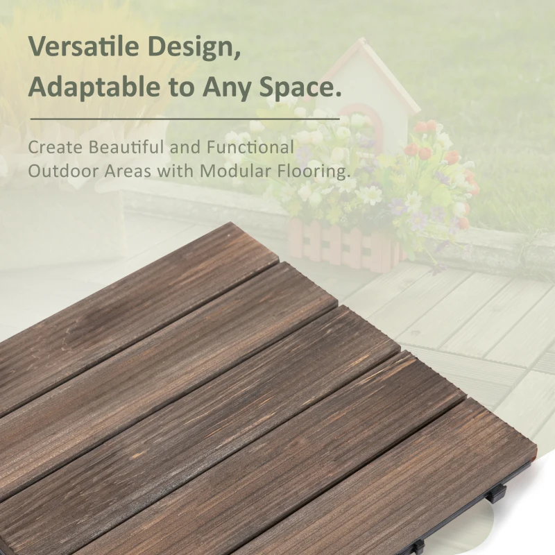 Outsunny 27 Pcs Wood Interlocking Deck Tiles, 12 x 12in Outdoor Flooring Tiles for Indoor and Outdoor Use, Tools Free Assembly, Black