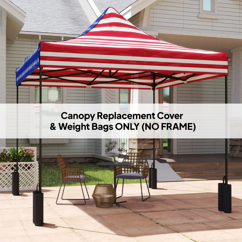 Outsunny 10' x 10' Replacement Canopy Top for Pop Up Canopy Tent with 4 Sand Bags, UPF50+ Protection, American Flag