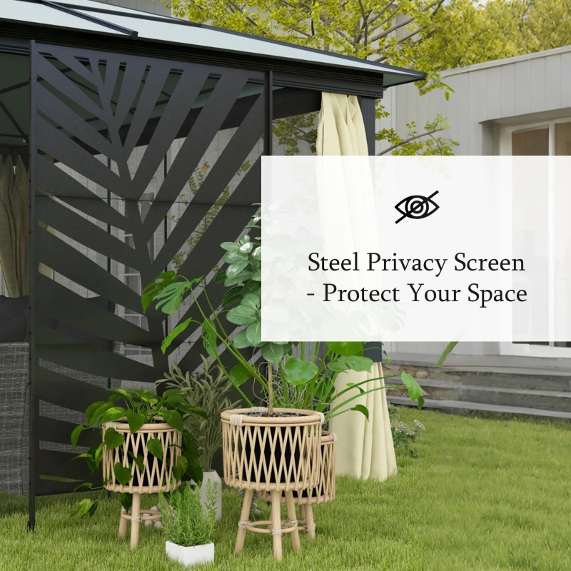 Outsunny Metal Outdoor Privacy Screen, 48" x 78" H Decorative Outdoor Divider with Stand and Expansion Screws, Freestanding Privacy Panel for Garden Backyard Deck Pool, Banana Leaf