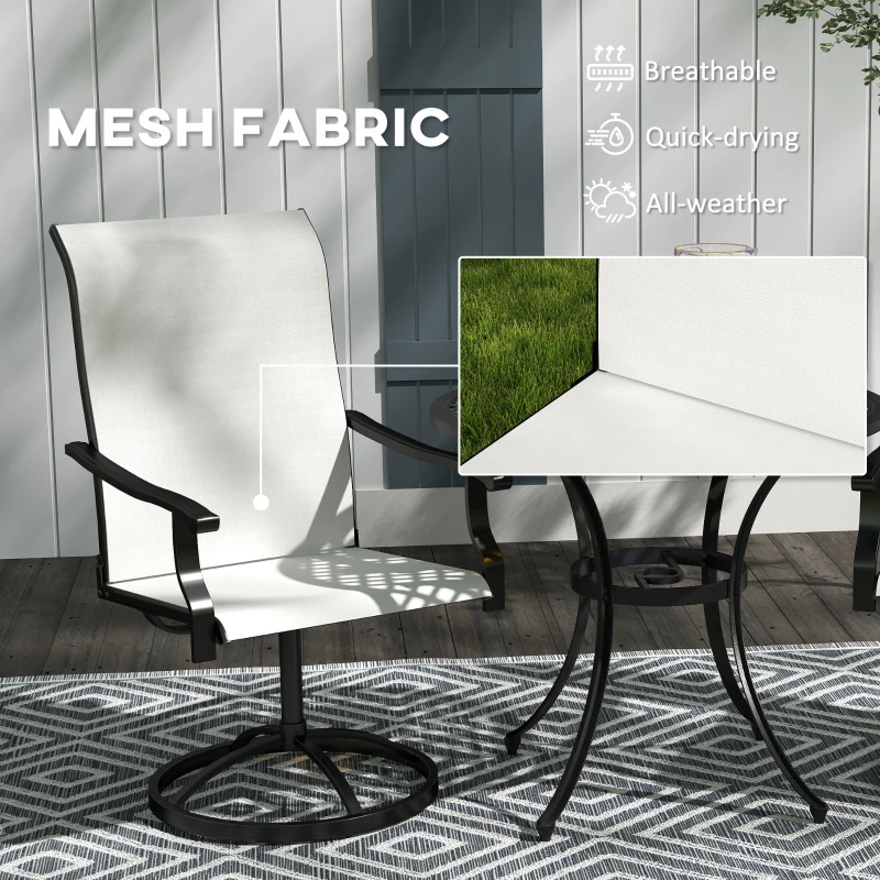 Outsunny Patio Swivel Chairs Set of 2, High Back Patio Dining Chairs with All-Weather Mesh for Backyard, Lawn, Garden, Cream