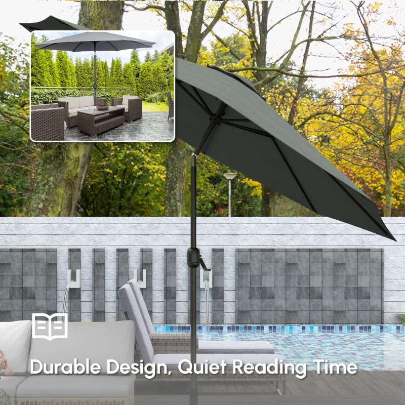 Outsunny 10' x 8' Round Market Umbrella, Patio Umbrella with Crank Handle and Tilt, Outdoor Parasol for Garden, Bench, Lawn, Grey