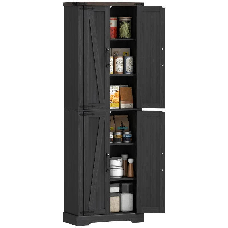 HOMCOM 72" Pantry Cabinet, Farmhouse Freestanding Kitchen Storage Cabinet with Adjustable Shelves for Dining Room, Black