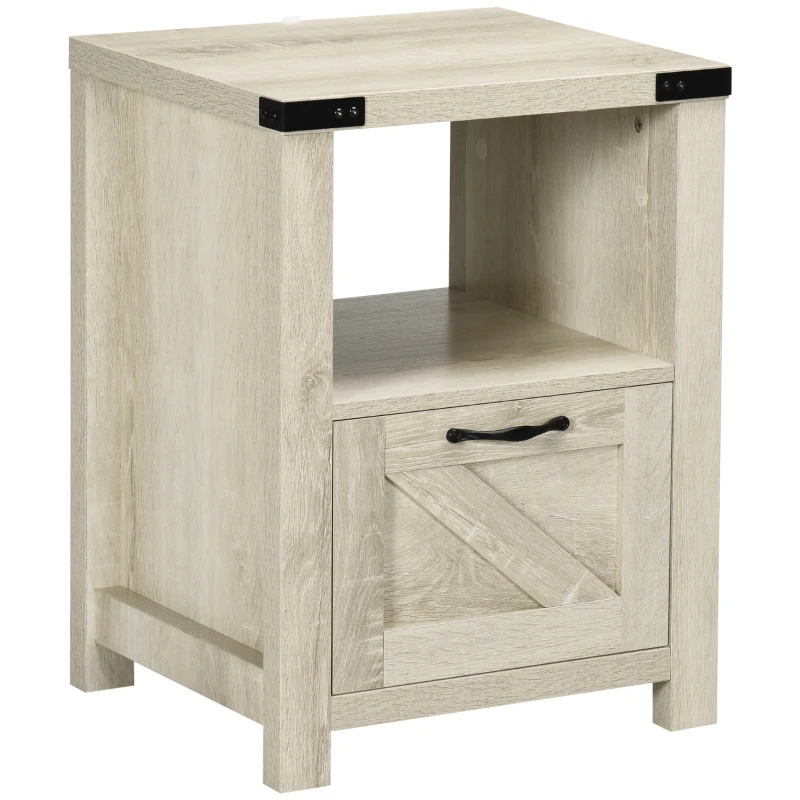 HOMCOM Farmhouse End Table, Side Table with Storage for Living Room, Oak