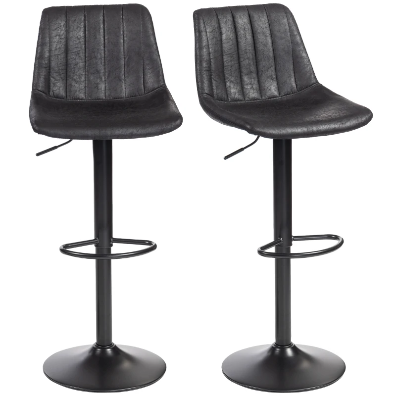 HOMCOM Counter Height Bar Stools Set of 2, Adjustable Height Bar Chairs with Swivel Seat, Leathaire Upholstery, Black