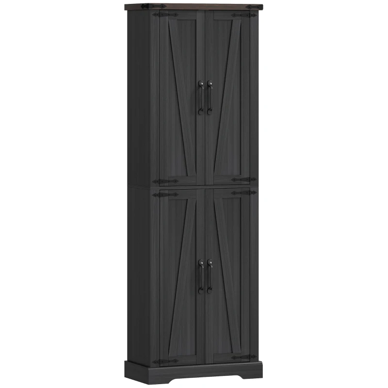 HOMCOM 72" Pantry Cabinet, Farmhouse Freestanding Kitchen Storage Cabinet with Adjustable Shelves for Dining Room, Black