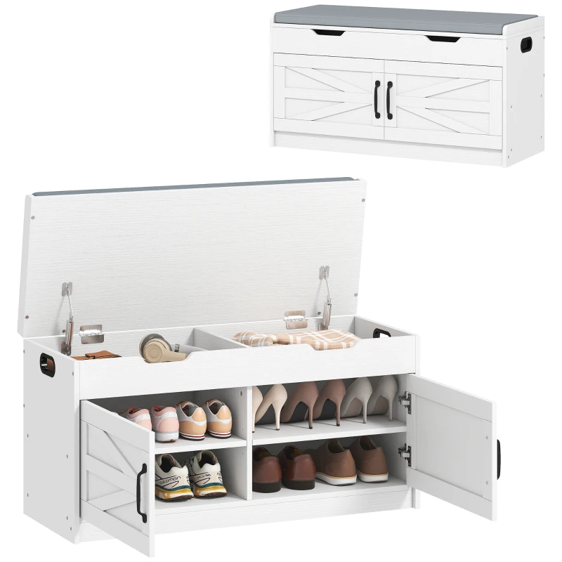 HOMCOM Shoe Storage Bench, Entryway Bench with 2-Tier Cabinet, Flip-Top Storage, Padded Cushion for Hallway, White