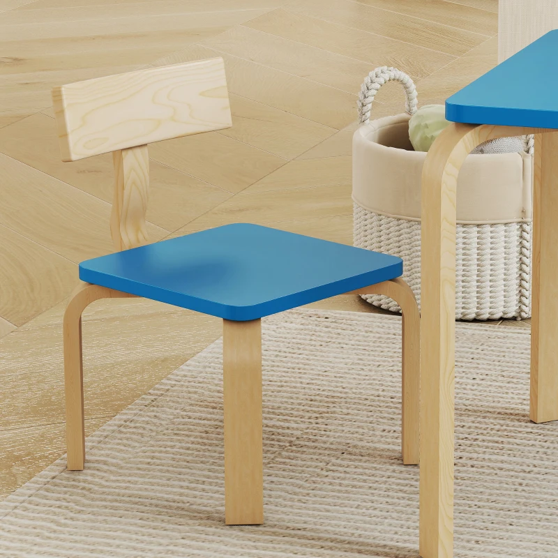 Qaba Kids Table and 2 Chair Set, Children Multi-Activity Furniture Set for Playing, Learning, Eating, Craft, Blue