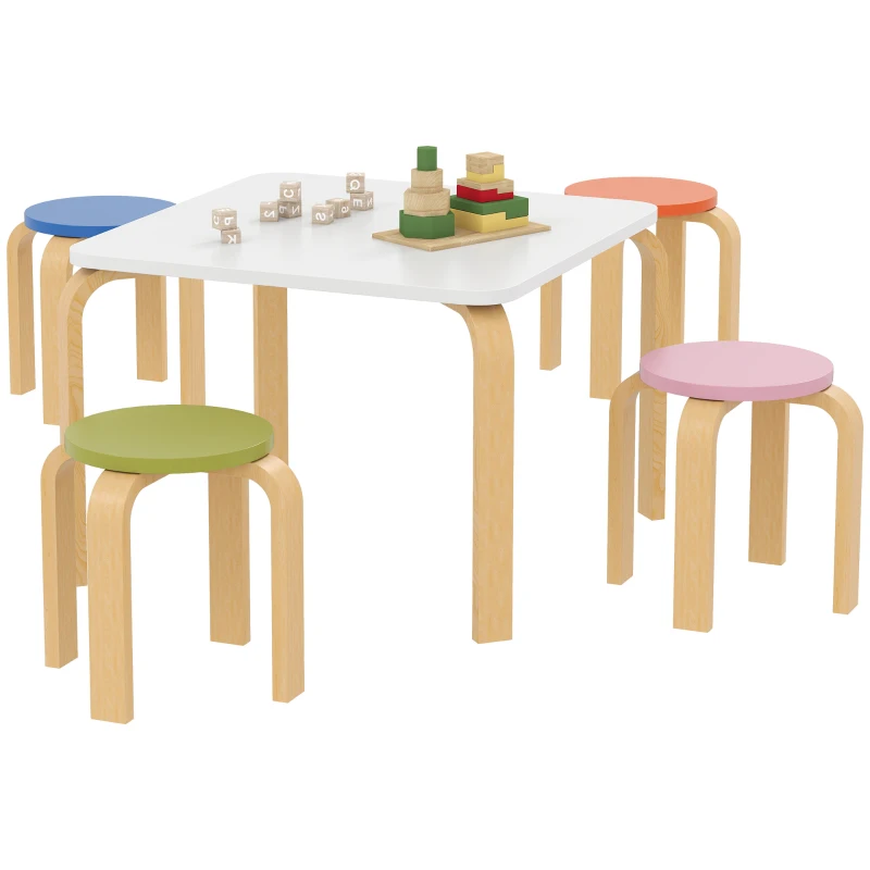 Qaba Kids Table and Chair Set, 5-Piece Children Furniture Set, Kids Table and 4 Chair Set for Daycare, Classroom, Playroom