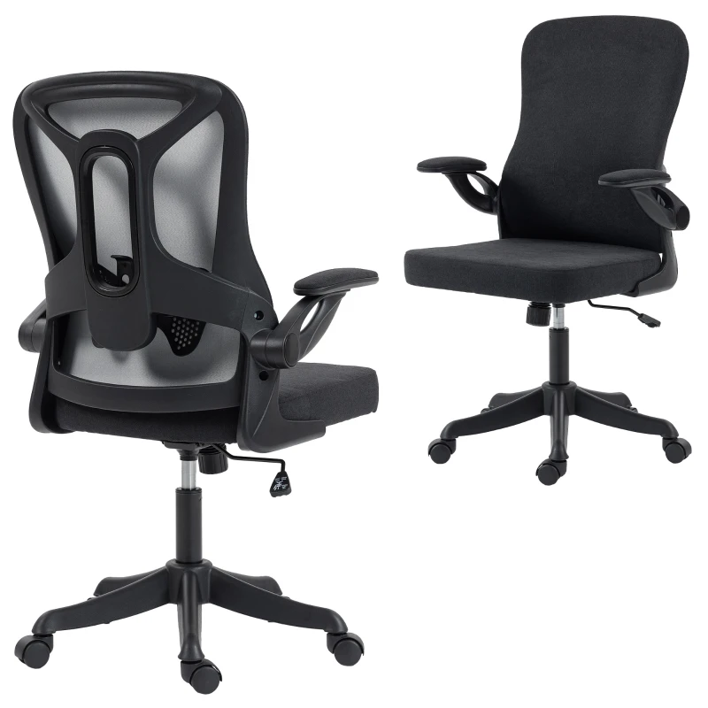 HOMCOM Ergonomic Office Chair, Swivel Desk Chair with Adjustable Lumbar Support and Height, Flip-up Armrests, Wheels, Black