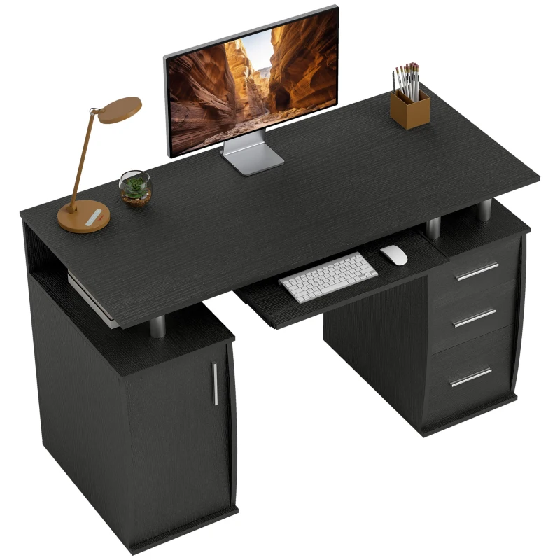 HOMCOM 47" Computer Desk with Keyboard Tray and Storage Drawers, Home Office Workstation Table with Storage Shelves, Black