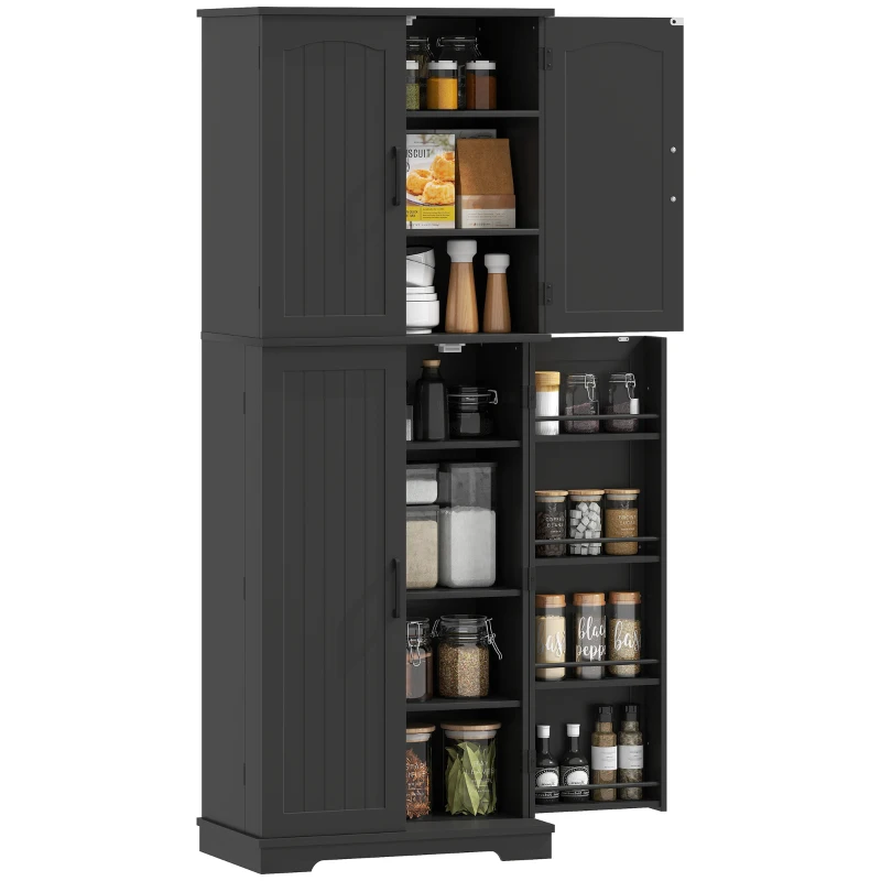 HOMCOM Tall Pantry Cabinet, 64" Storage Cabinet with Adjustable Shelves and 8 Door Spice Racks for Kitchen, Dining Room, Black