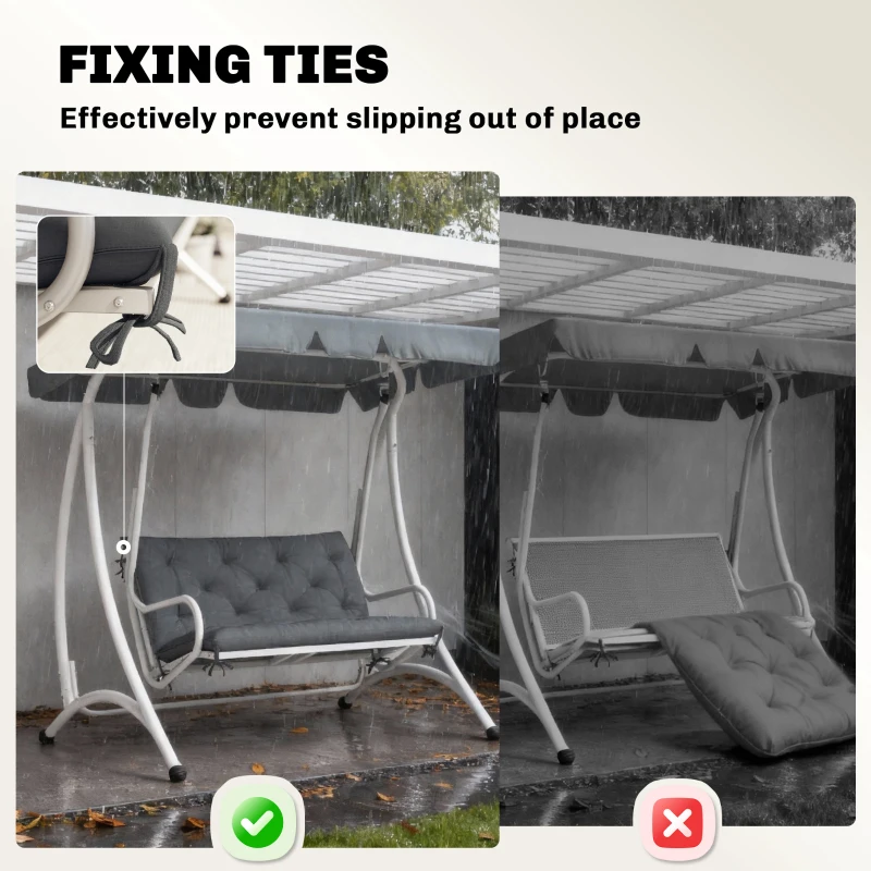 Outsunny Porch Swing Cushion Garden Bench Cushion with Backrest, Non-Slip 2-seater Soft Pad, Swing Chair Mat Replacement for Indoor and Outdoor, 39.4" x 38.6", Dark Grey