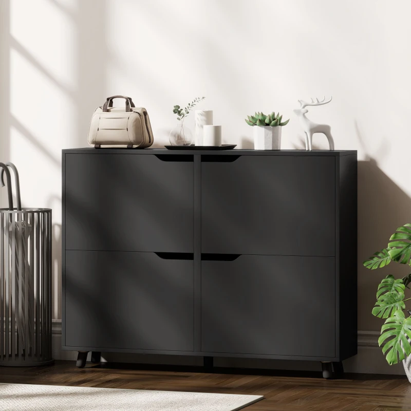 HOMCOM Narrow Shoe Cabinet, Shoe Storage Cabinet with 4 Flip Drawers and Adjustable Shelves for 16 Pairs of Shoes, Black