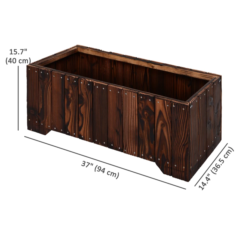 Outsunny 37.5"x15"x15.75" Raised Garden Bed, Wooden Planters for Outdoor Plants, Rectangle Vegetable Planter Box for Patio Deck Balcony Outdoor Gardening