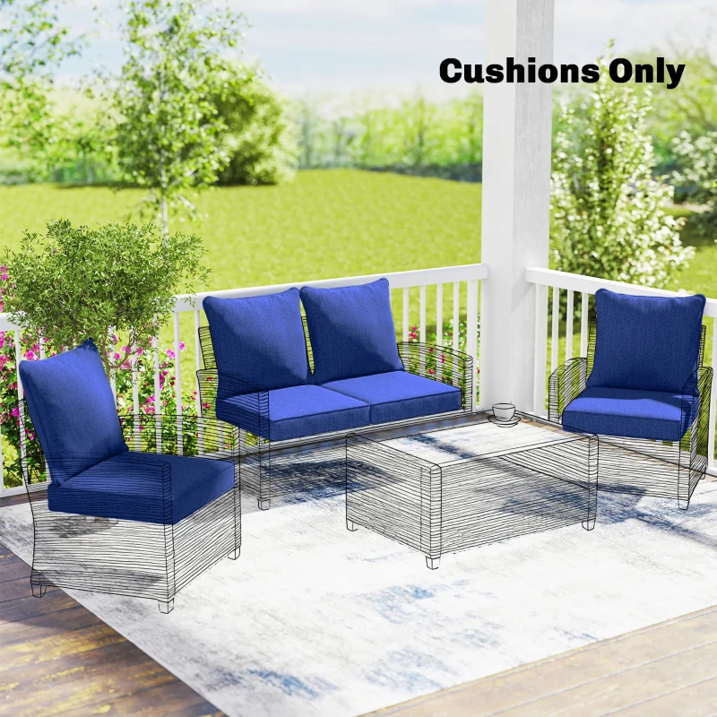 Outsunny 8 Patio Chair Cushions with Seat & Backrest, Fade Resistant Seat Replacement Cushion Set, Navy Blue