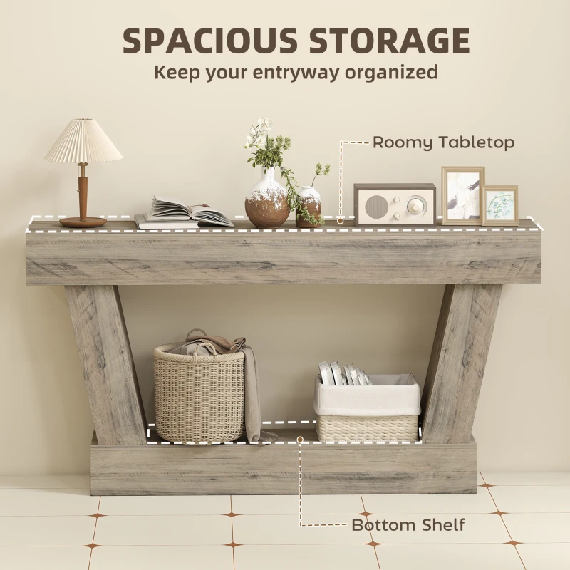 HOMCOM 63 Inch Vintage Console Table, Narrow Entryway Table with Open Shelf for Living Room, Light Brown