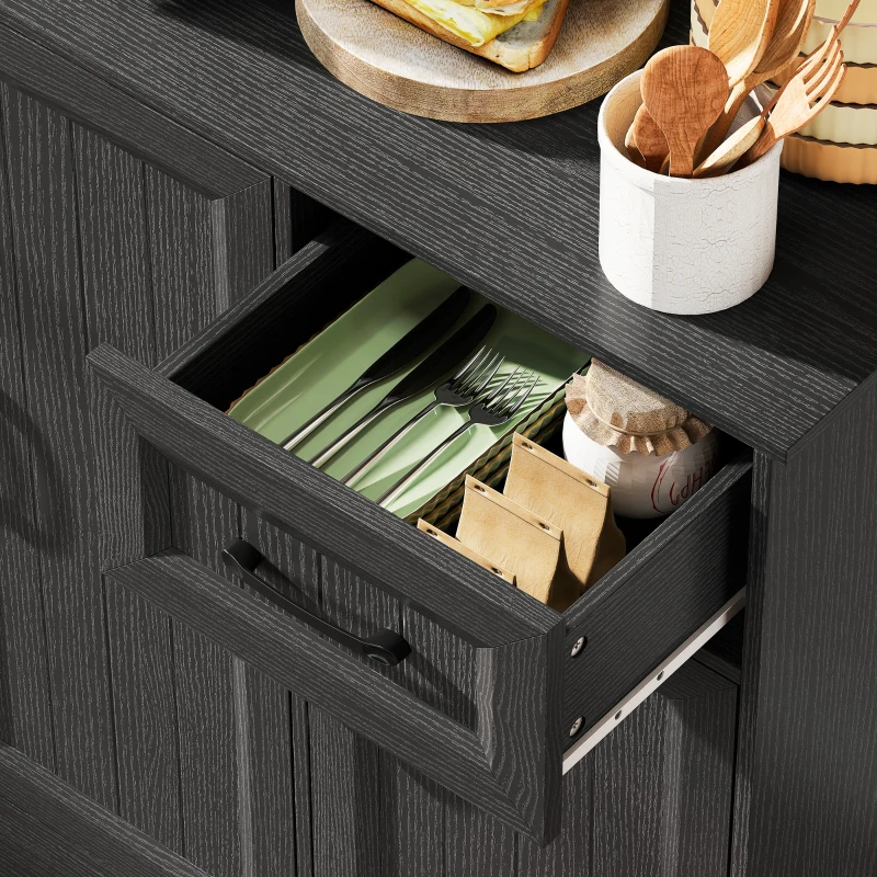 HOMCOM 71" Pantry Cabinet with Charging Station, Kitchen Storage Cabinet with Microwave Stand, Adjustable Shelves, Black