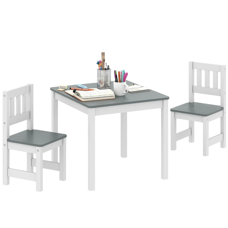 Qaba Kids Table and Chairs Set, Toddler Table and 2 Chair Set for Activity, Art, Craft, Reading, Learning, Grey