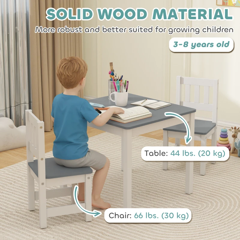 Qaba Kids Table and Chairs Set, Toddler Table and 2 Chair Set for Activity, Art, Craft, Reading, Learning, Grey