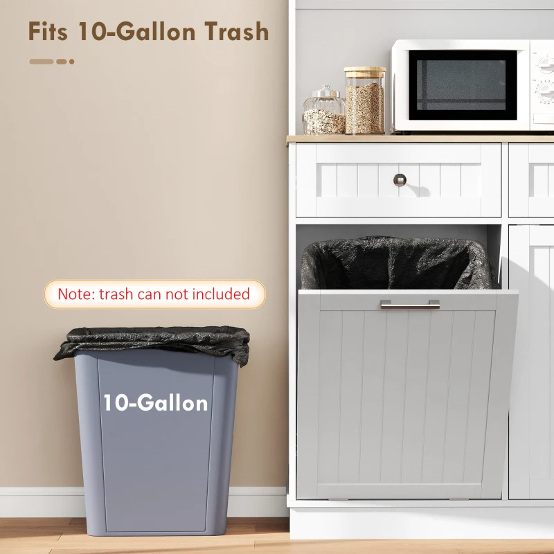 HOMCOM 68" Pantry Cabinet with Charging Station, Storage Cabinet with Microwave Stand, 10 Gallon Trash Can Cabinet, White