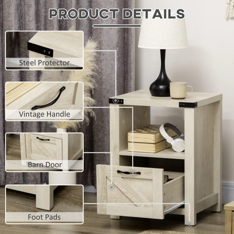 HOMCOM Farmhouse End Table, Side Table with Storage for Living Room, Oak