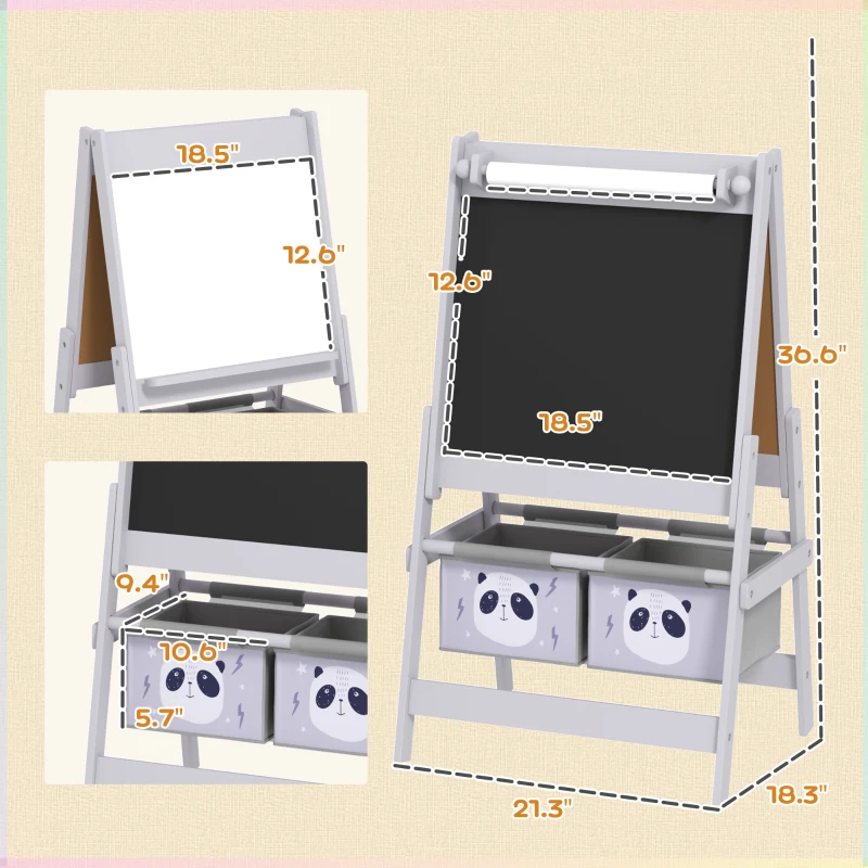 Qaba Art Easel for Kids with Paper Roll, Blackboard, Whiteboard, Storage