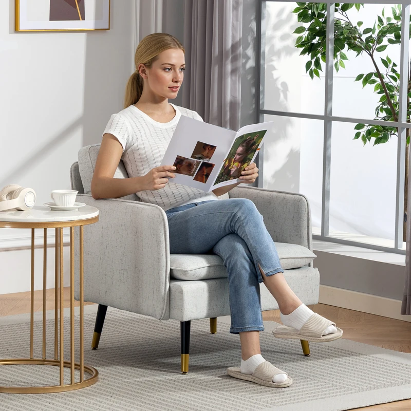 HOMCOM Accent Chairs Set of 2, Upholstered Armchairs with Tufted Back Cushion and Steel Legs for Living Room, Bedroom