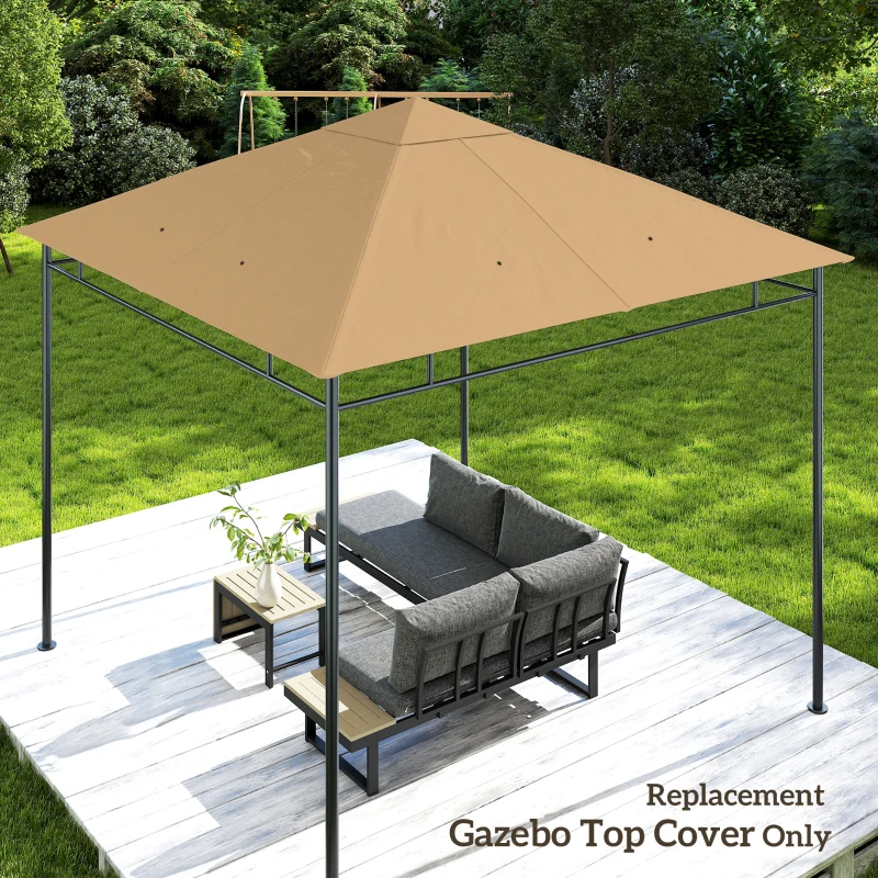 Outsunny 10' x 10' Square Gazebo Canopy Replacement UV Protected Top Cover Sun Shade Beige