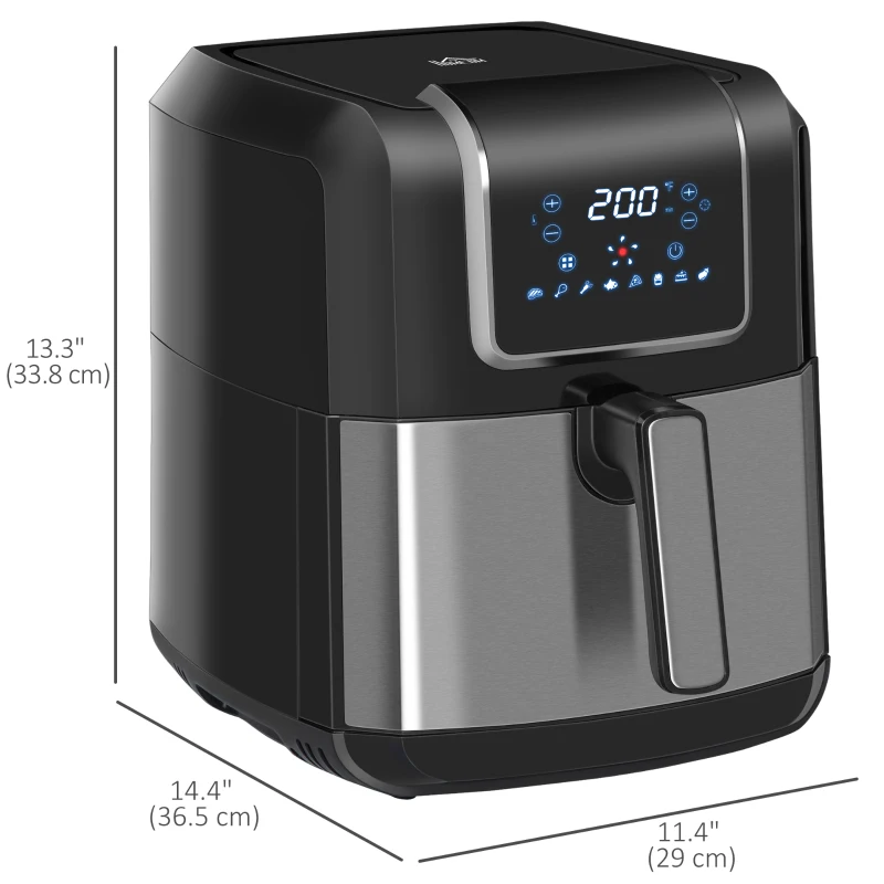 HOMCOM Air Fryer, 1700W 6.9 Quart Air Fryers Oven with Digital Display, 360° Air Circulation, Adjustable Temperature, Timer, Nonstick Basket for Oil Less or Low Fat Cooking, Black