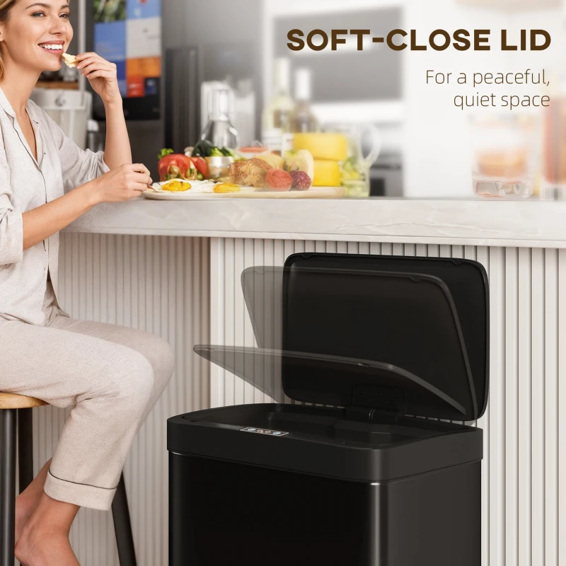 HOMCOM 12 Gallon Sensor Can, Automatic Garbage Can with Soft-Close Lid, Fingerprint-Proof Stainless Steel, Matte Black