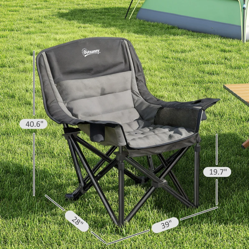 Outsunny Camping Chair for Adults, Portable Folding Camping Chair with Side Pockets, Cup Holders, Carry Bag, Black and Gray