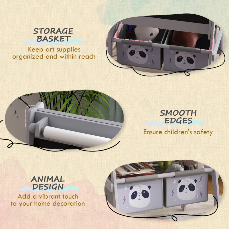 Qaba Art Easel for Kids with Paper Roll, Blackboard, Whiteboard, Storage