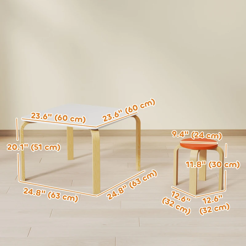 Qaba Kids Table and Chair Set, 5-Piece Children Furniture Set, Kids Table and 4 Chair Set for Daycare, Classroom, Playroom