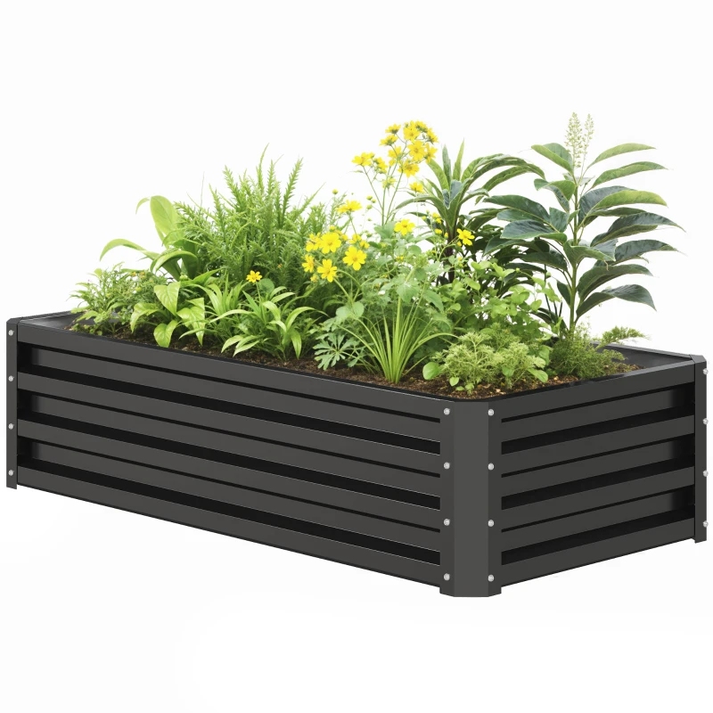 Outsunny Galvanized Raised Garden Bed, 4' x 2' x 1' Metal Planter Box, for Growing Vegetables, Flowers, Herbs, Succulents, Gray