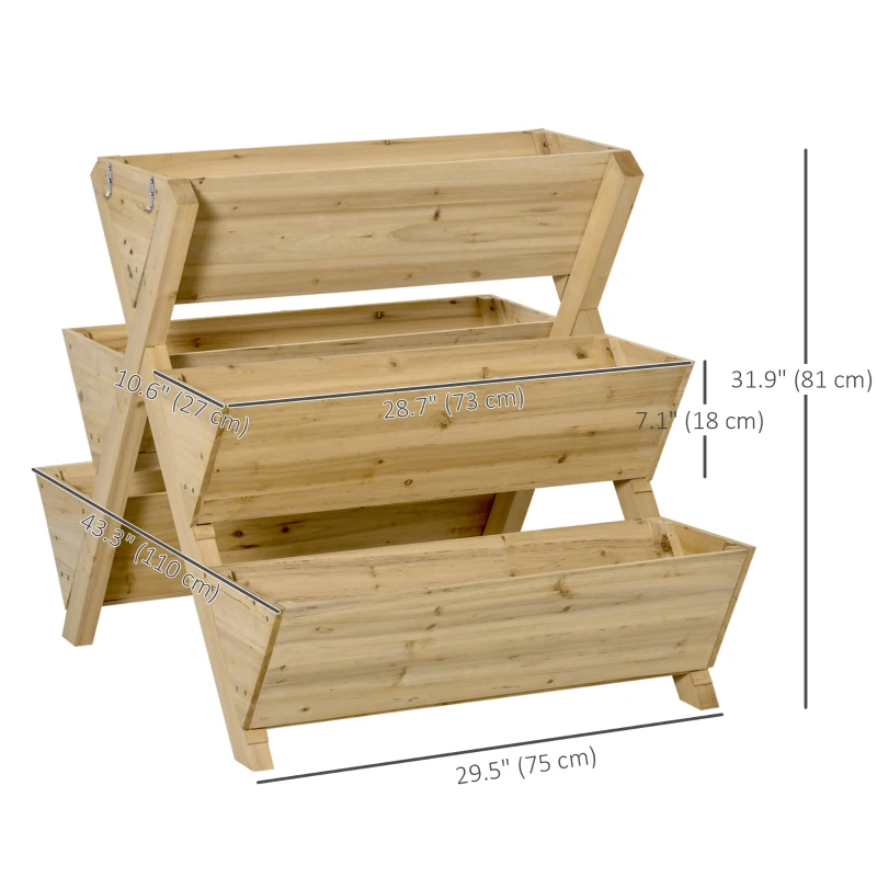 Outsunny Raised Garden Bed Wood, 43" x 30" x 32" Freestanding Planter Stand with 5 Planting Boxes and 4 Hooks, Good for Herbs, Flowers, Vegetables in Patio Balcony Indoor Outdoor