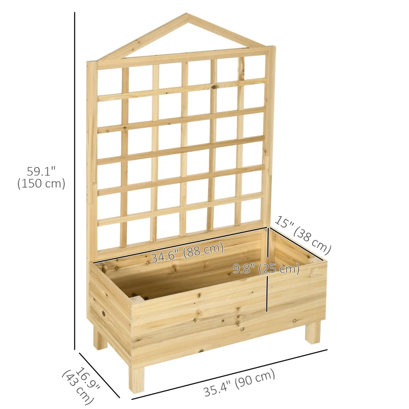 Outsunny Distressed Wood Planter Box with Trellis, Raised Garden Bed for Outdoor Plants Flowers Herbs, Natural