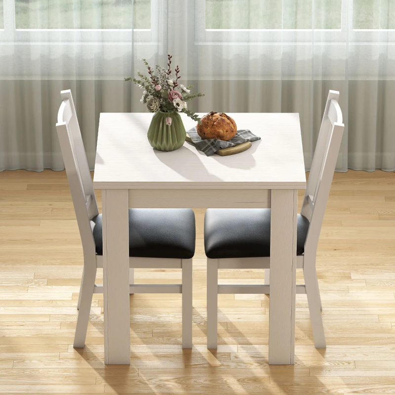 HOMCOM 55" Extendable Dining Table for 4-6 Person, Kitchen Table with PU Handle and Felt Pads for Small Spaces, White