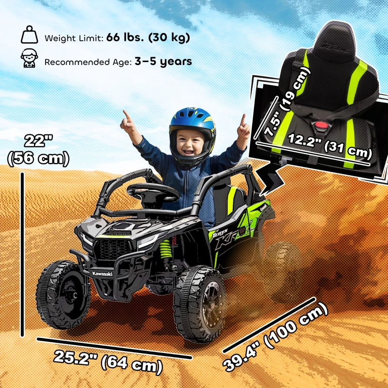 Qaba 12V Ride on Truck, Licensed KAWASAKI TERYX KRX 2WD Kids Electric Car with Rear Suspension for 3-8 Years, Black