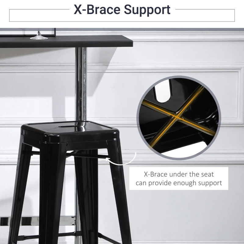 HOMCOM Set of 4 Bar Stools Kitchen Metal Steel Portable Stackable Seat 4pcs Black