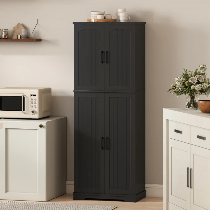 HOMCOM Tall Pantry Cabinet, 64" Storage Cabinet with Adjustable Shelves and 8 Door Spice Racks for Kitchen, Dining Room, Black