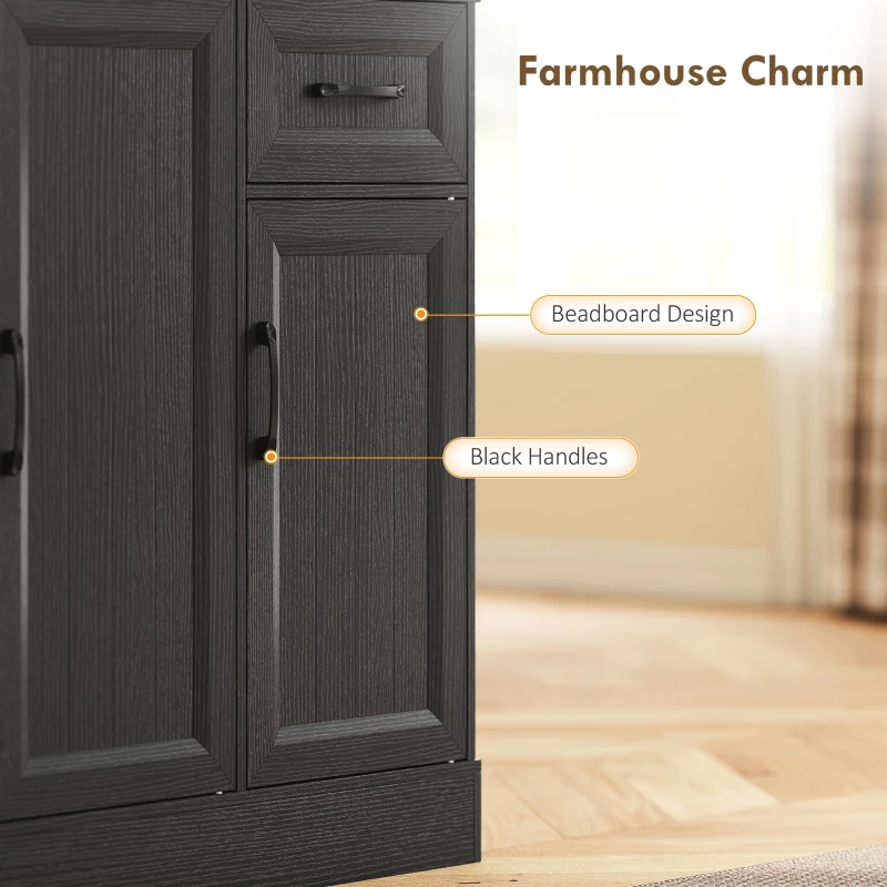 HOMCOM 71" Pantry Cabinet with Charging Station, Kitchen Storage Cabinet with Microwave Stand, Adjustable Shelves, Black