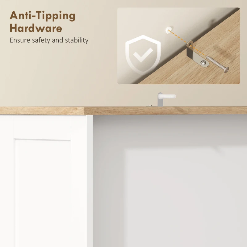 HOMCOM 68" Pantry Cabinet with Charging Station, Storage Cabinet with Microwave Stand, 10 Gallon Trash Can Cabinet, White