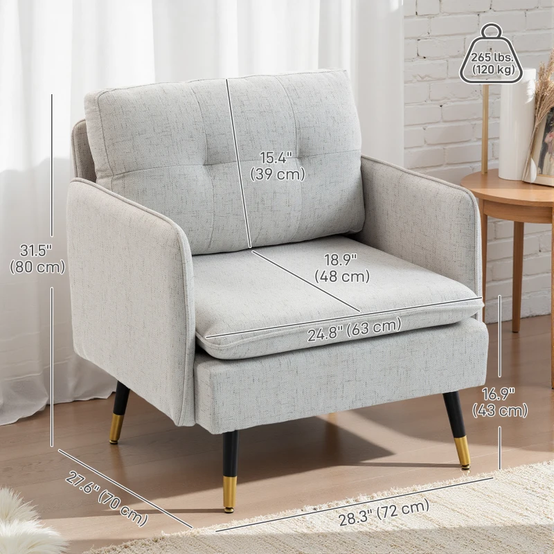 HOMCOM Accent Chairs Set of 2, Upholstered Armchairs with Tufted Back Cushion and Steel Legs for Living Room, Bedroom